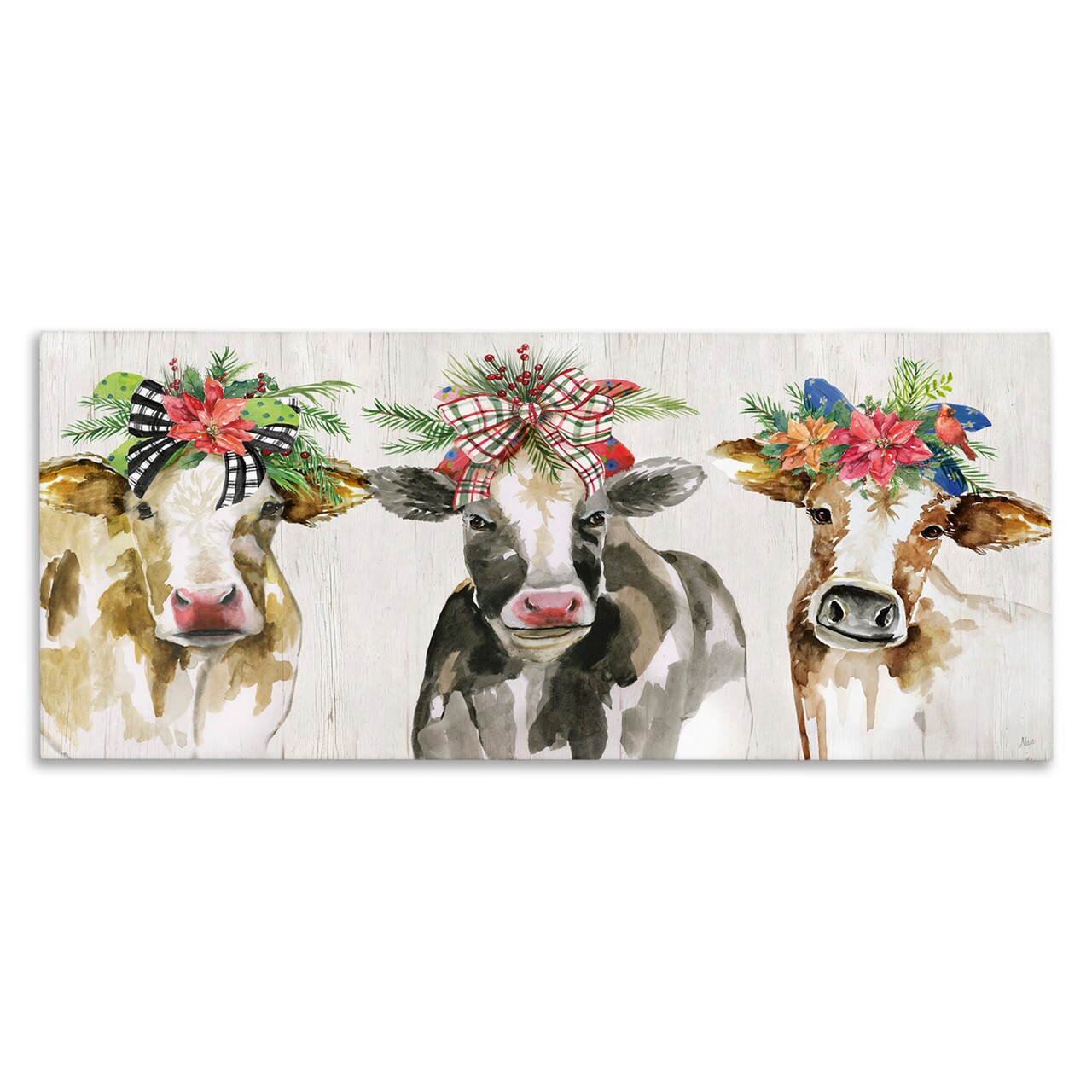 Stupell Industries Three Cows Seasonal Floral Crowns Canvas Wall Art
